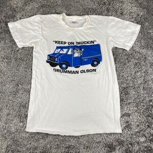 Vintage Stedman Shirt Mens Small White Grumman Olson Keep On Truckin 80s USA